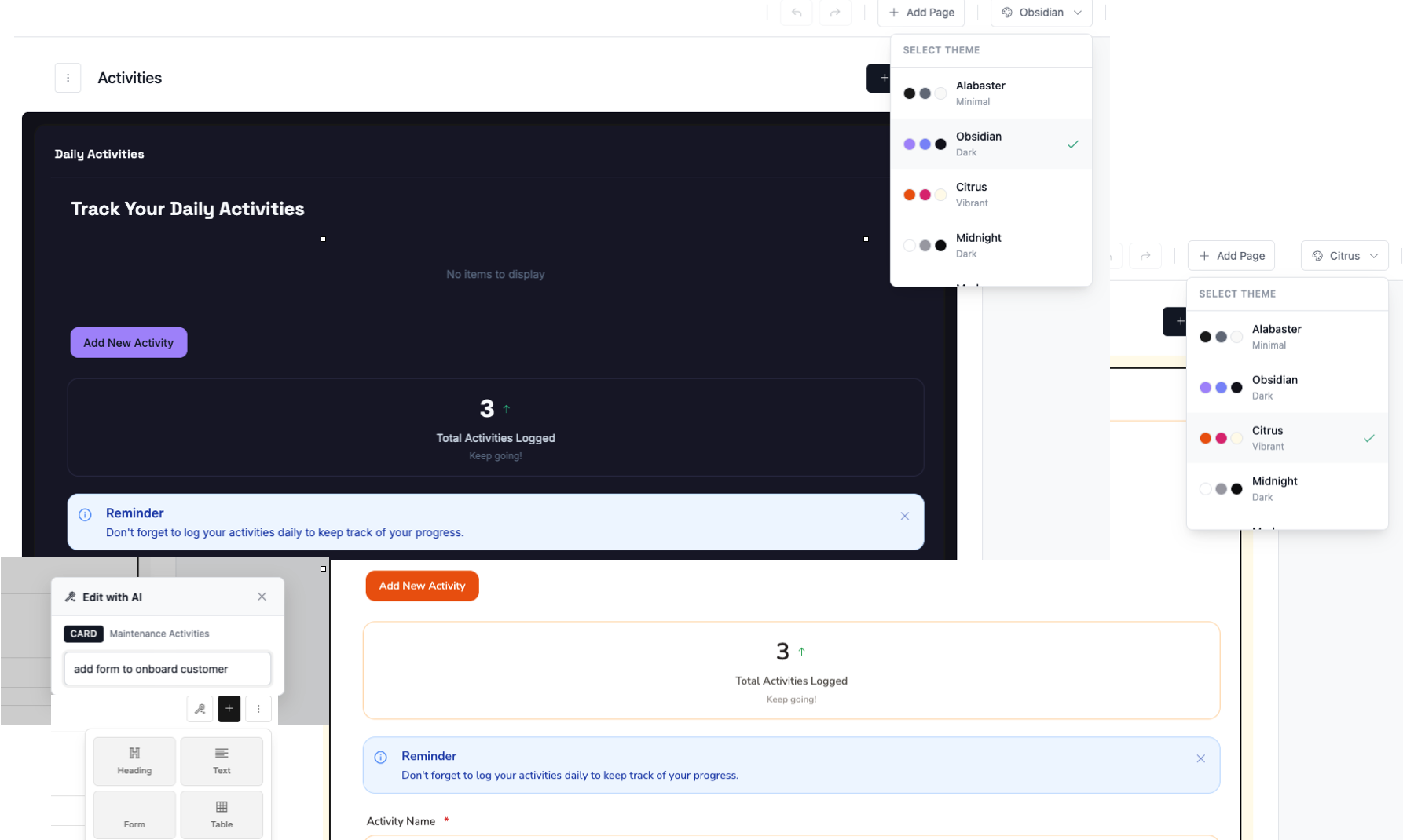 Themes and AI Editing - Customize with themes or AI prompts